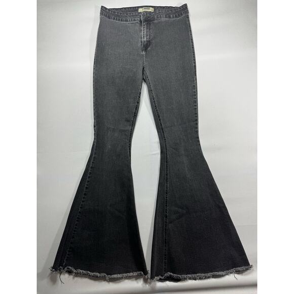 Rock & Roll Denim Women's Bargain Button Bell Bottom Gray Jeans - Size 32x33 - Picture 1 of 5